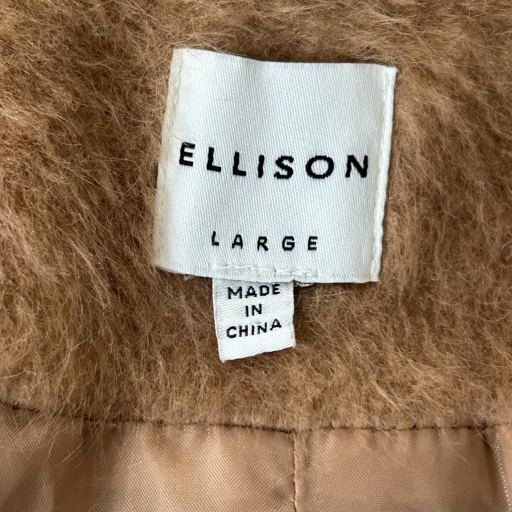 Ellison Coat‎ Womens Large Brown Fuzzy Faux Fur Lined Single Button Overcoat - Picture 4 of 13